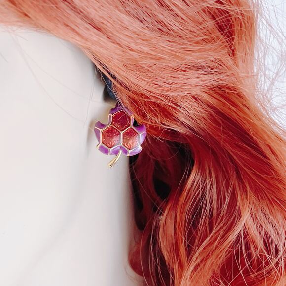 Modern Earrings Enamel Leaf Stud Gold Tone Graphic Color Block 2010-2020 - Picture 3 of 12